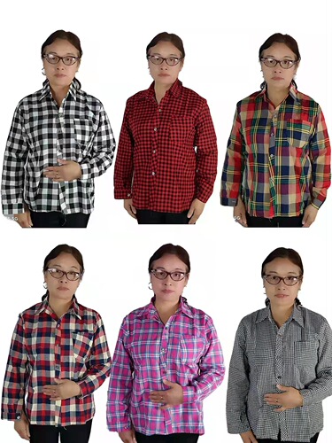 Women's Spring and Autumn Grid Pattern Thin Sweatshirt with True Pockets, Casual Open Top for Middle-Aged Adults, Suitable for Construction Sites, Middle-Aged Adults' Street Stall Goods