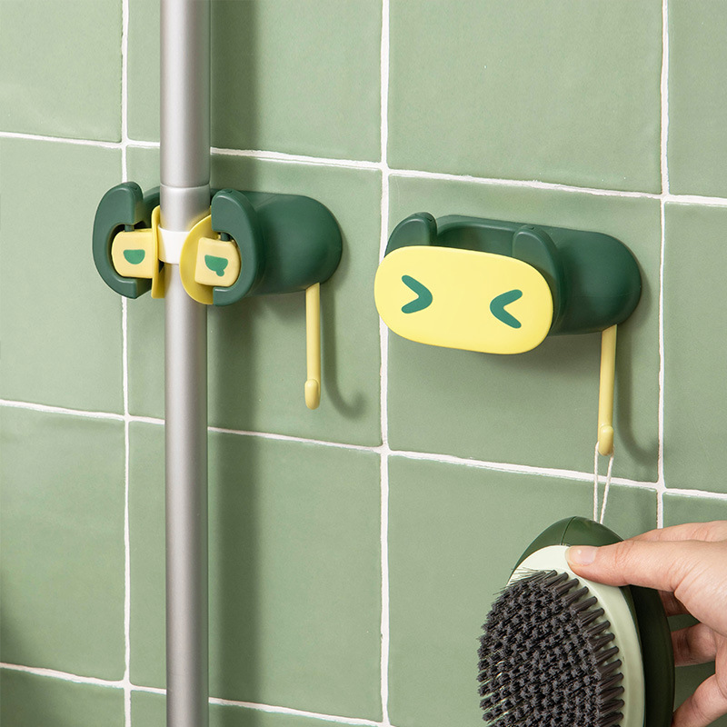Household supplies storage fixed mop hook markless adhesive hook mop…