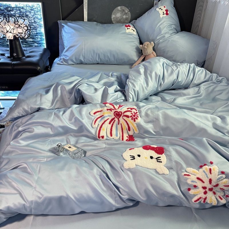 Funda nórdica refrescante de seda helada Y2G, funda de lujo con bordado de rosas, funda de seda lavable de tacto fresco, sábana para dormitorio._voghion.com