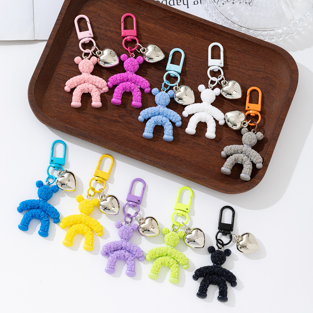 Cartoon Dopamine Colorful Balloon Dog Rose Bear Keychain Bag Pendant Stationery Mobile Phone Pendant Makeup Accessories