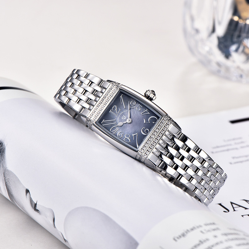 PAGANI bojiani PD1737 mujeres de moda creativa berma placa rhinestone reloj cuadrado Acero inoxidable impermeable reloj