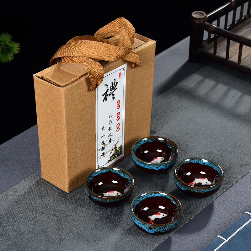 四杯窑变蓝色+礼盒