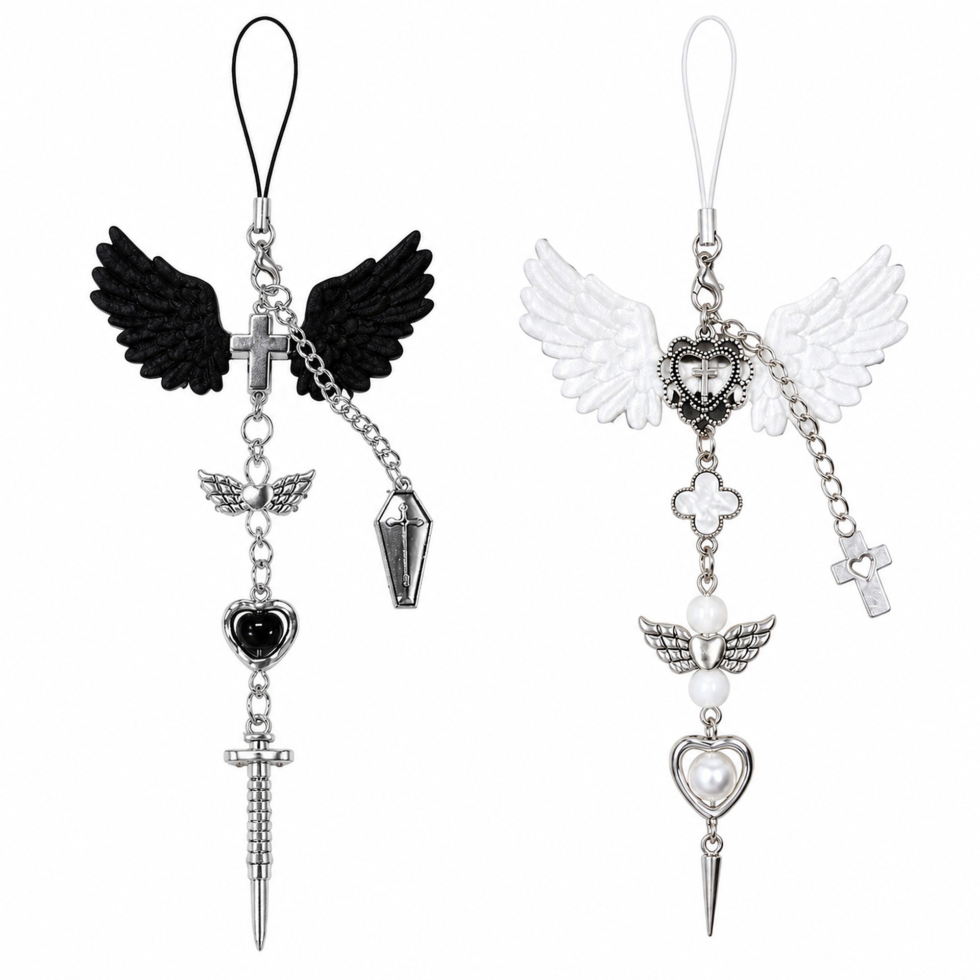 Cross-border sweet and cool girl style y2k bow heart cross phone chain cute girl bag charm