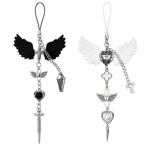 Cross-border sweet and cool girl style y2k bow heart cross phone chain cute girl bag charm