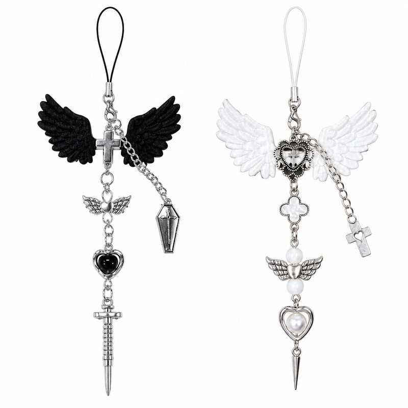 Cross-border sweet and cool girl style y2k bow heart cross phone chain cute girl bag charm Cross-border sweet and cool girl style y2k bow heart cross phone chain cute girl bag charm