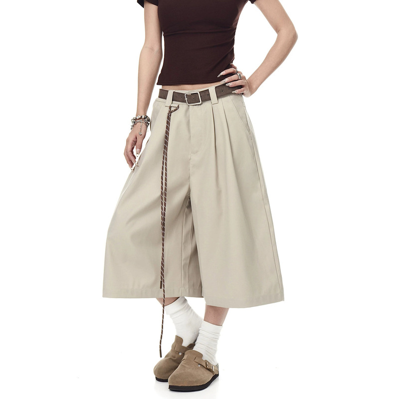 Cross-Border Exclusive Supply: American Retro High-End Pleated Cropped Trousers for Men and Women, Wide-Leg Cleanfit Casual Shorts Cross-Border Exclusive Supply: American Retro High-End Pleated Cropped Trousers for Men and Women, Wide-Leg Cleanfit Casual Shorts
