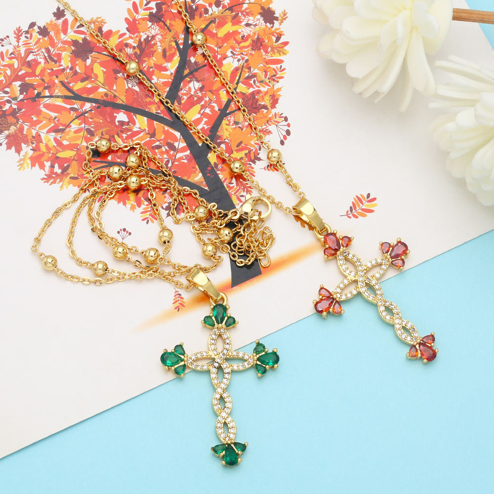 Fashion Cross Copper Necklace Inlay Zircon Copper Necklaces