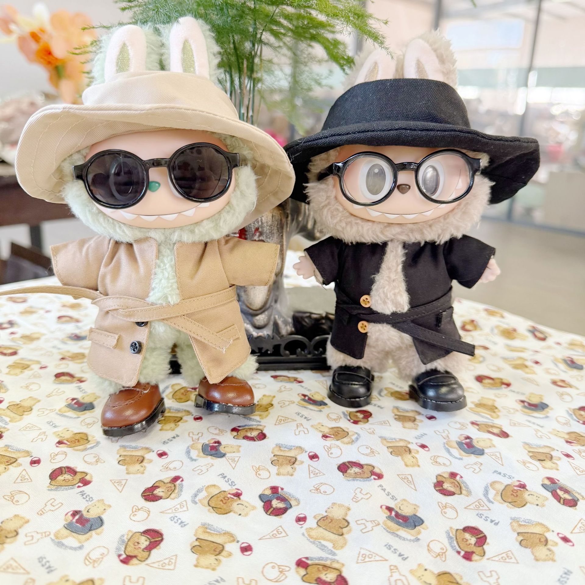 僅衣服】搪膠馬卡龍拉布布公仔衣服掛件LABUBU着替風衣套裝海歸服