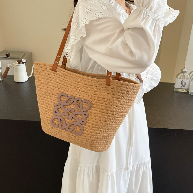 Large Capacity Casual Woven Handbag - New Cross-Border Vacation Beach Bag, Fashionable Shoulder Tote Bag For Women - Thumbnail 4