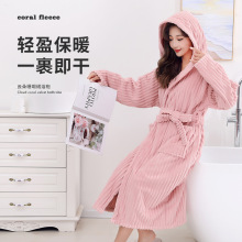 男女浴袍成人珊瑚绒加厚柔软情侣居家睡袍绑带长袖浴裙批发跨境