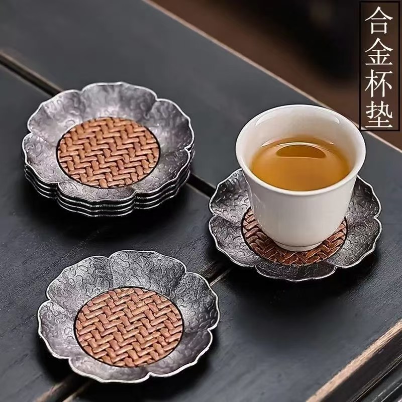 Metal Alloy Seat Coaster Insulation Pad Retro Saucer Light Luxury High-End Anti-Slip Anti-Scalding Tea Set Accessories Wholesale