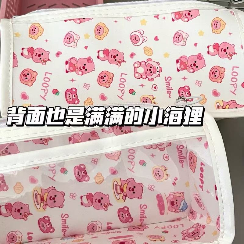 かわいいビーバー ルーピー 透明筆袋 学生 高価値 三角筆箱 大容量 痛バッグ 文具バッグ|undefined
