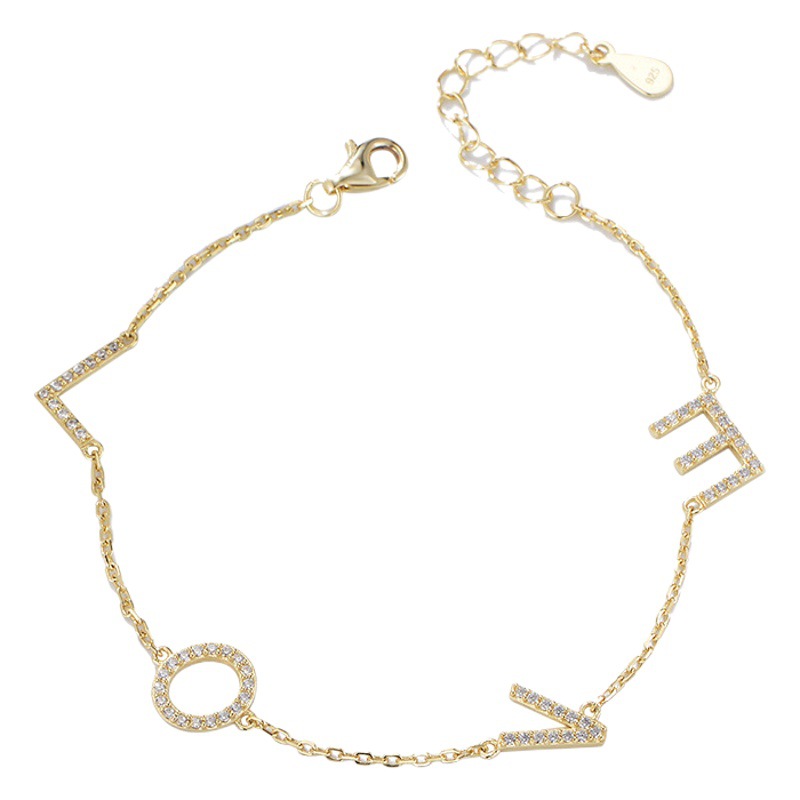 Amor inglés letras diamante pulsera de plata esterlina mujer ins estilo nicho diseño europeo y americano personalidad simple pulsera de circón