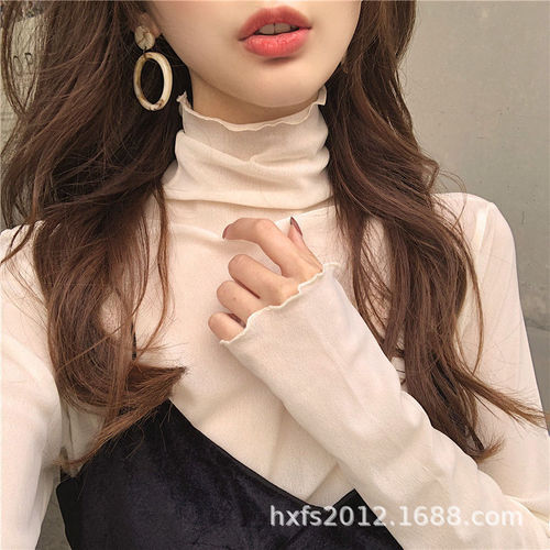 2023 New Spring Niche Design High Collar Mesh Top Fashionable Age-Reducing Lace Bottoming Top