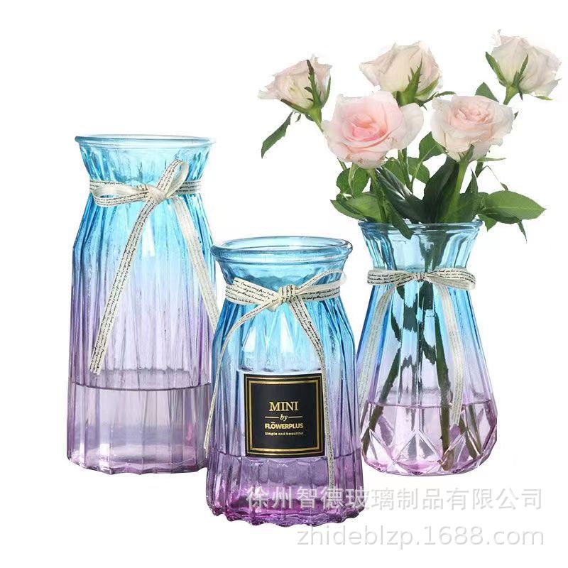 Tres piezas de estilo nórdico ins florero de vidrio transparente flor seca sala de estar arreglo de flores hidropónico rábano verde Lily adornos
