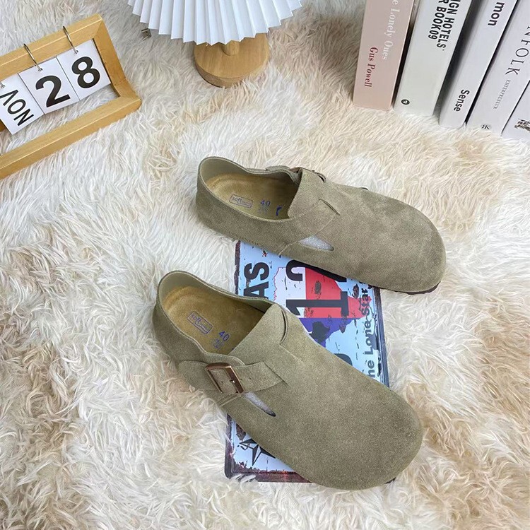 Bk All-Inclusive Birkenstock Shoes Genuine Cowhide Soft Sole Inner Heightening Low-Top Casual Shoes Lazy One-Step Can Be Worn Birkenstock