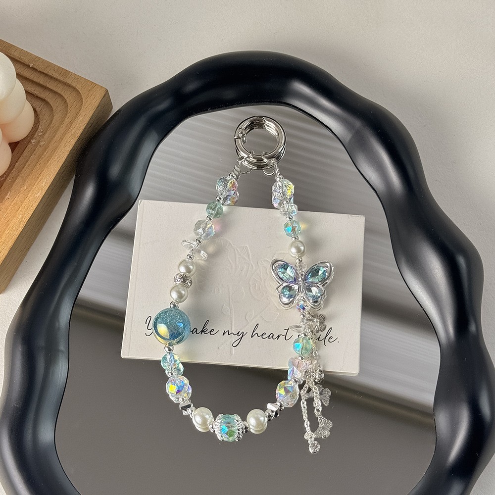 Nuevo estilo coreano de alta calidad perla circón bowknot cuentas de cristal cordón de teléfono móvil colgante de llavero de nailon Ruyi