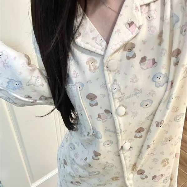 甜美ins风时尚潮流新款长袖长裤德绒秋冬韩版家居服可外穿套装|undefined