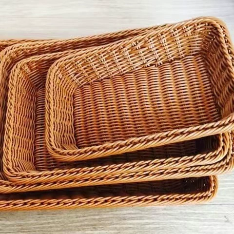 Imitation Rattan Rectangular Storage Basket, Multi-Size 30×20–60×40 cm, Cake & Fruit Tray