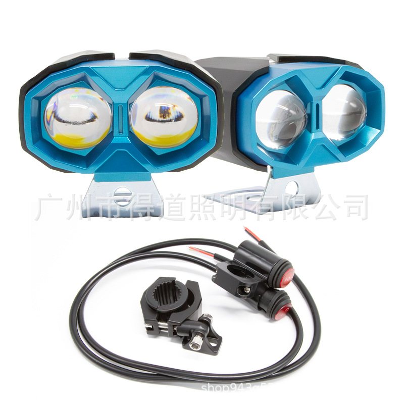 New Motorcycle Modified Led Spotlight with Strong Light, 2 Beads Yellow and White Light, External Battery Car Spotlight with L Bracket