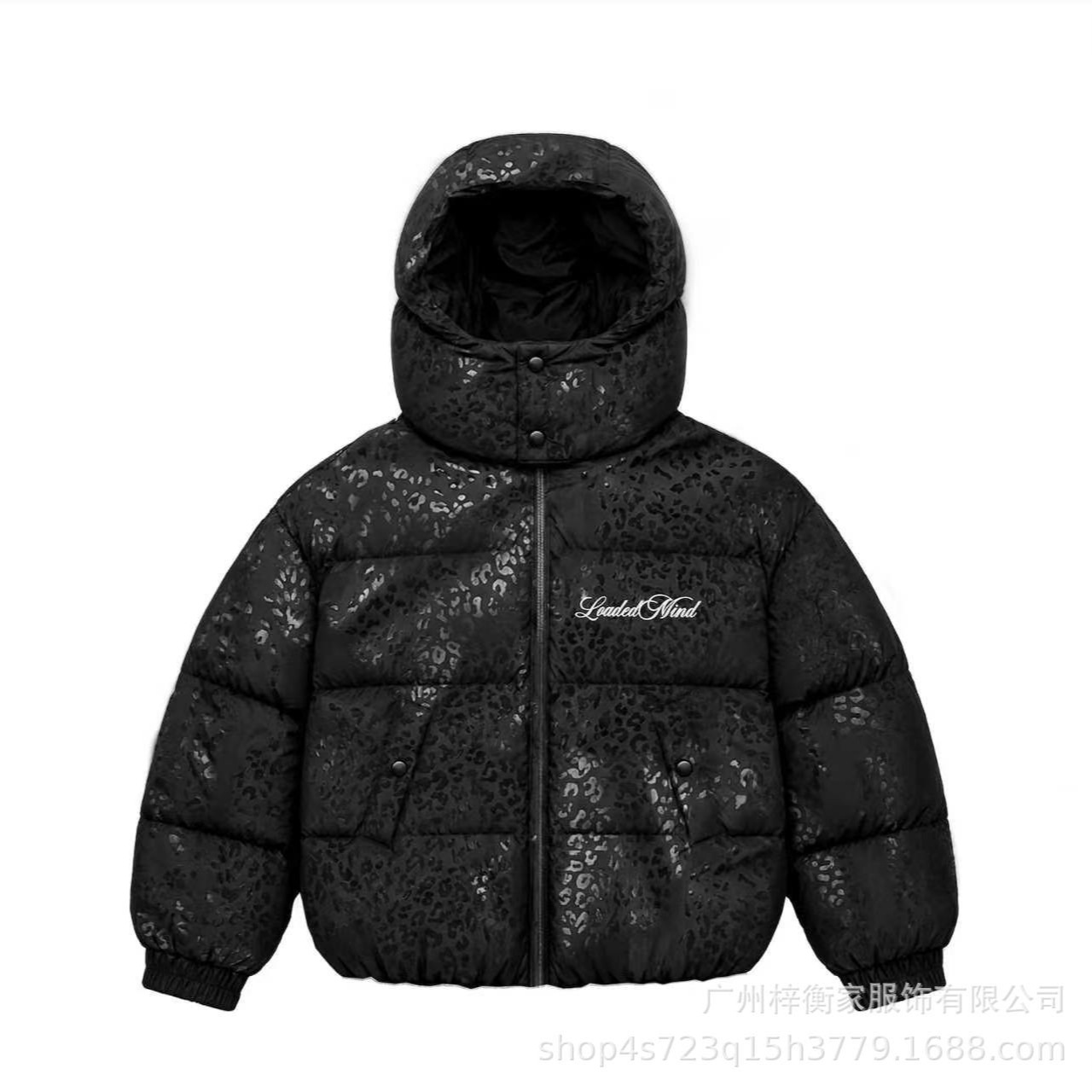 Cross-border women's casual and workwear black leopard print hooded loose-fit short thickened warm waterproof cotton jacket for winter