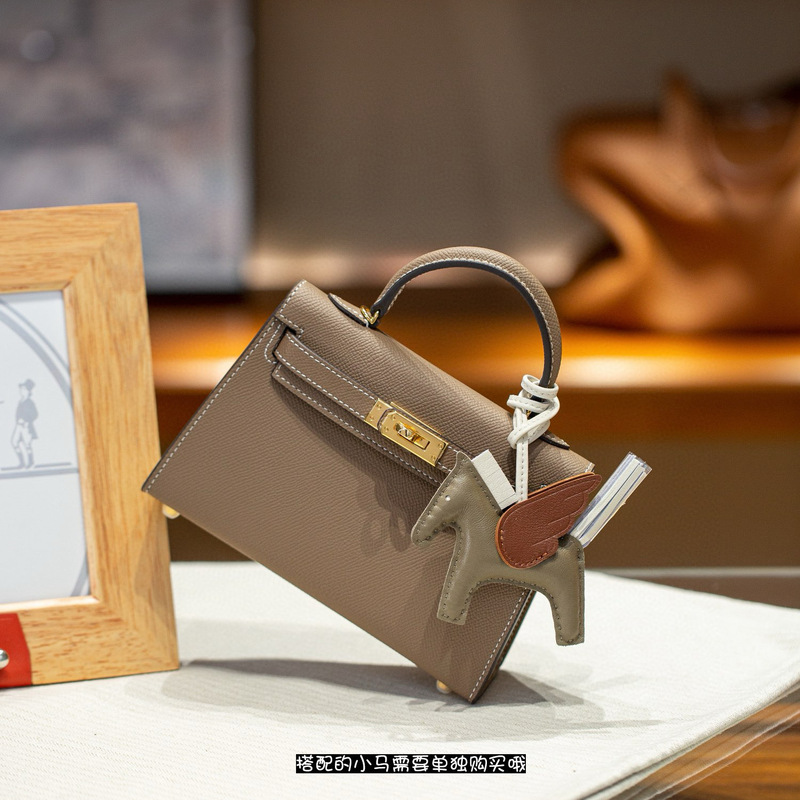 Second Generation Ep Palm Print Cowhide Kelly Bag 19inch Mini Genuine Leather Handbag Women's Mini Shoulder Crossbody Bag