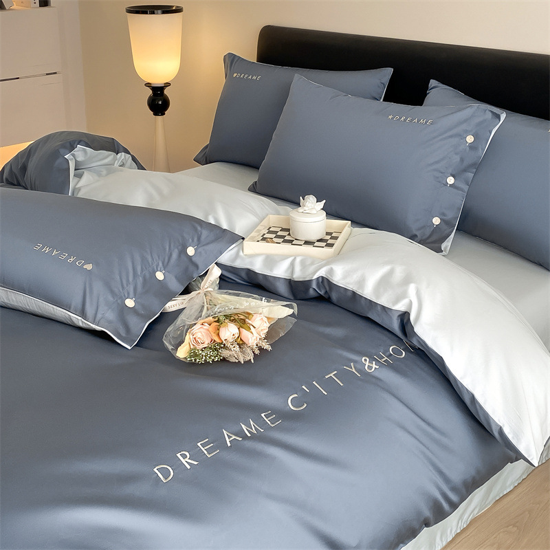 Cama de algodón cuatro piezas estudiantes tres piezas cubierta de edredón bordado de algodón sábanas caseras ropa de cama impresión y teñido activo