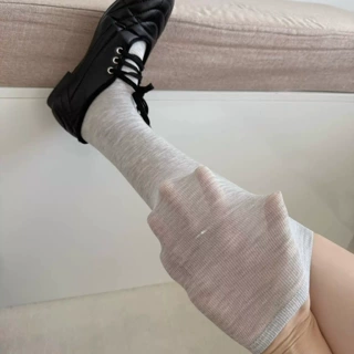 微透防晒miu系小腿袜纯色百搭平板无骨透气长筒袜棉质薄款堆堆袜