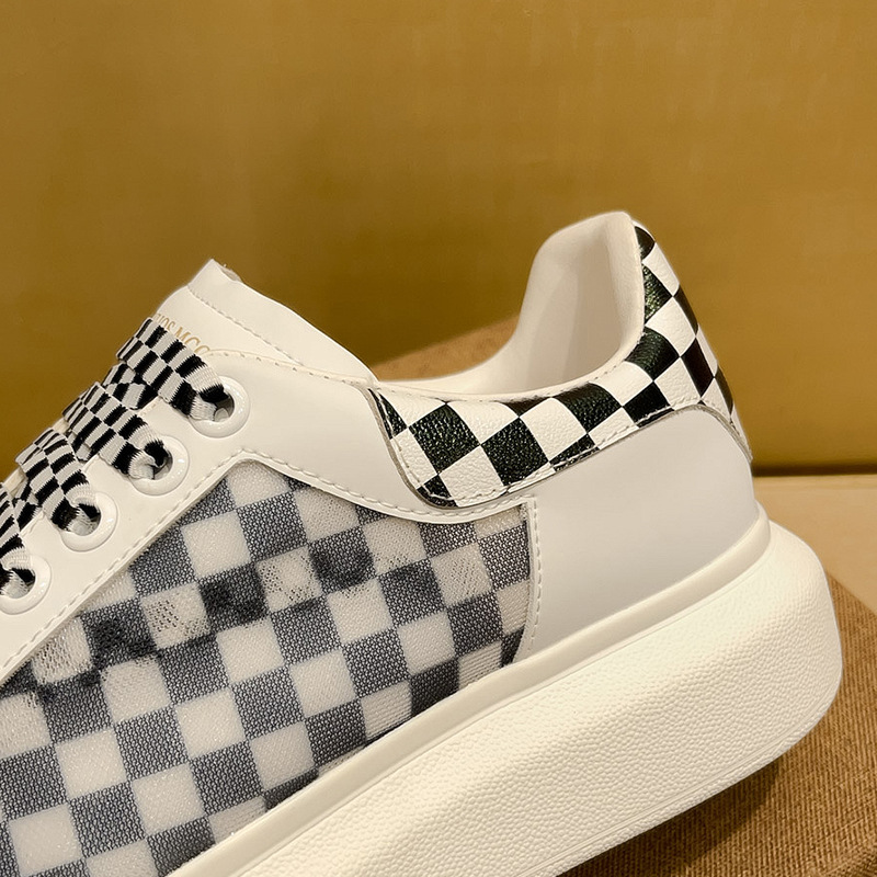 Checkerboard White Leather Casual Sneakers For Men Thick Sole_voghion.com