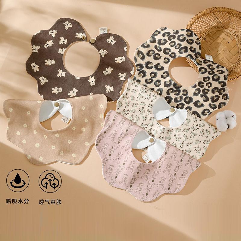 Baby Pure Cotton Thickened and Widened Petal-Shaped Bib Saliva Towel, Absorbent, Waterproof, Anti-Spit-Up