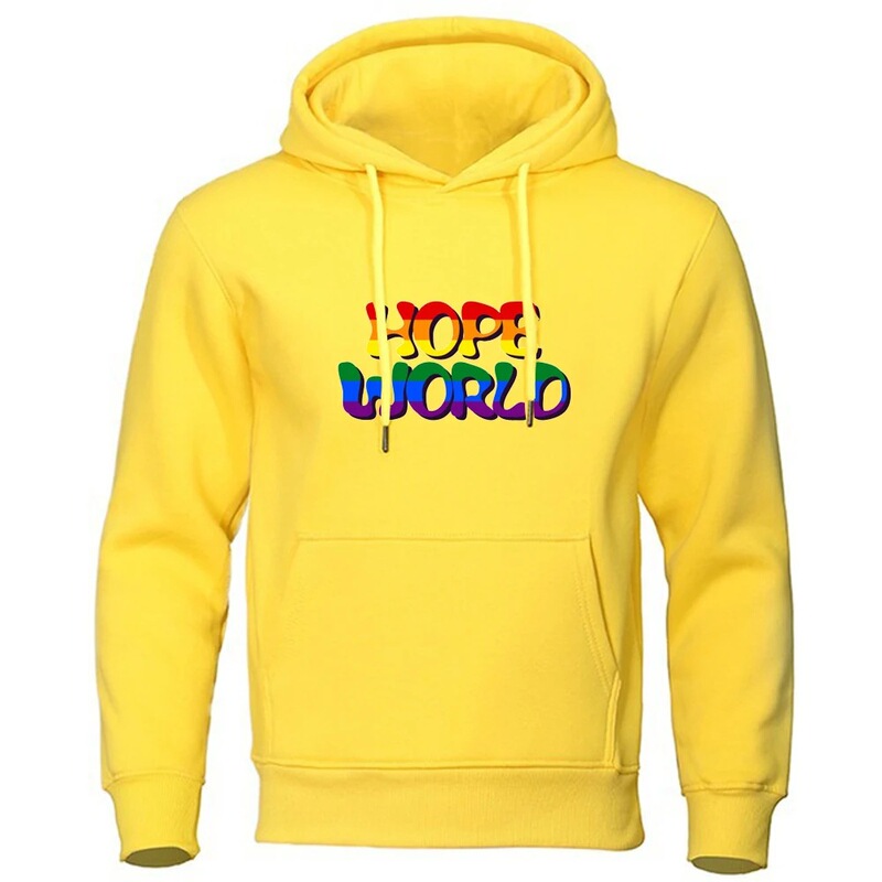 Long-Term Men's Hip Hop Crew Neck Oversized Hope World Print Sweatshirt Hoodie for Men