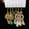 Accessory for bride, metal retro woven small bell handmade with tassels, set, earrings, India, 3 piece set