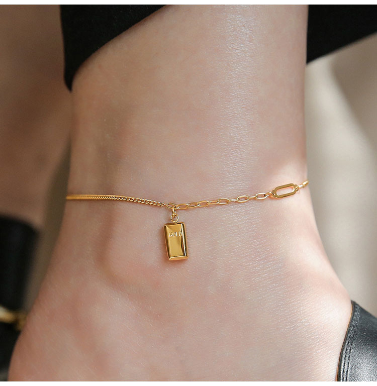 Tobillera Xuri Get Rich Brick Gold Bar para mujer Ins Niche Cadena de tobillo de alta gama Lujo ligero Nueva joyería para el pie_voghion.com