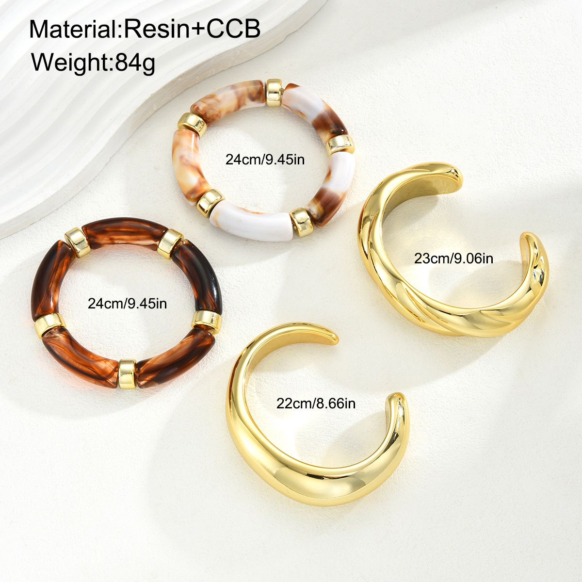 Europa y América venta cruzada espejo amplio borde abierto brazalete personalidad CCB brillante brazalete acrílico conjunto de 4 piezas