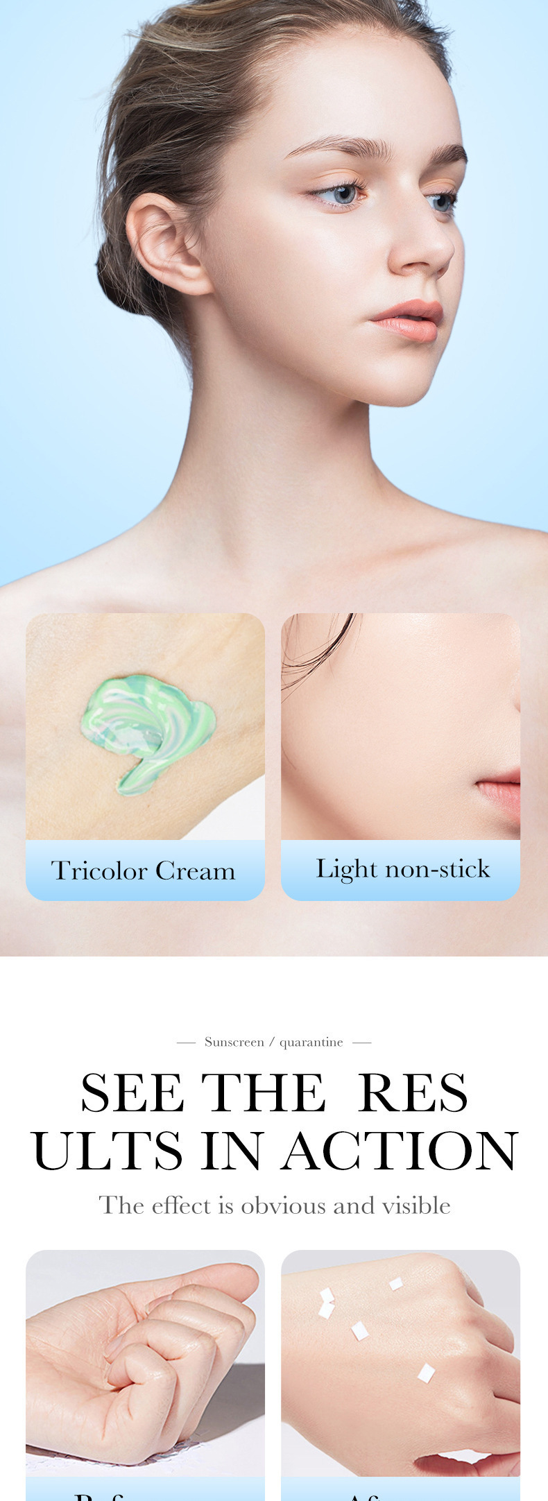 Cross-border foreign trade SADOER three-color sun protection cream uniform skin color before makeup base isolation protective cream