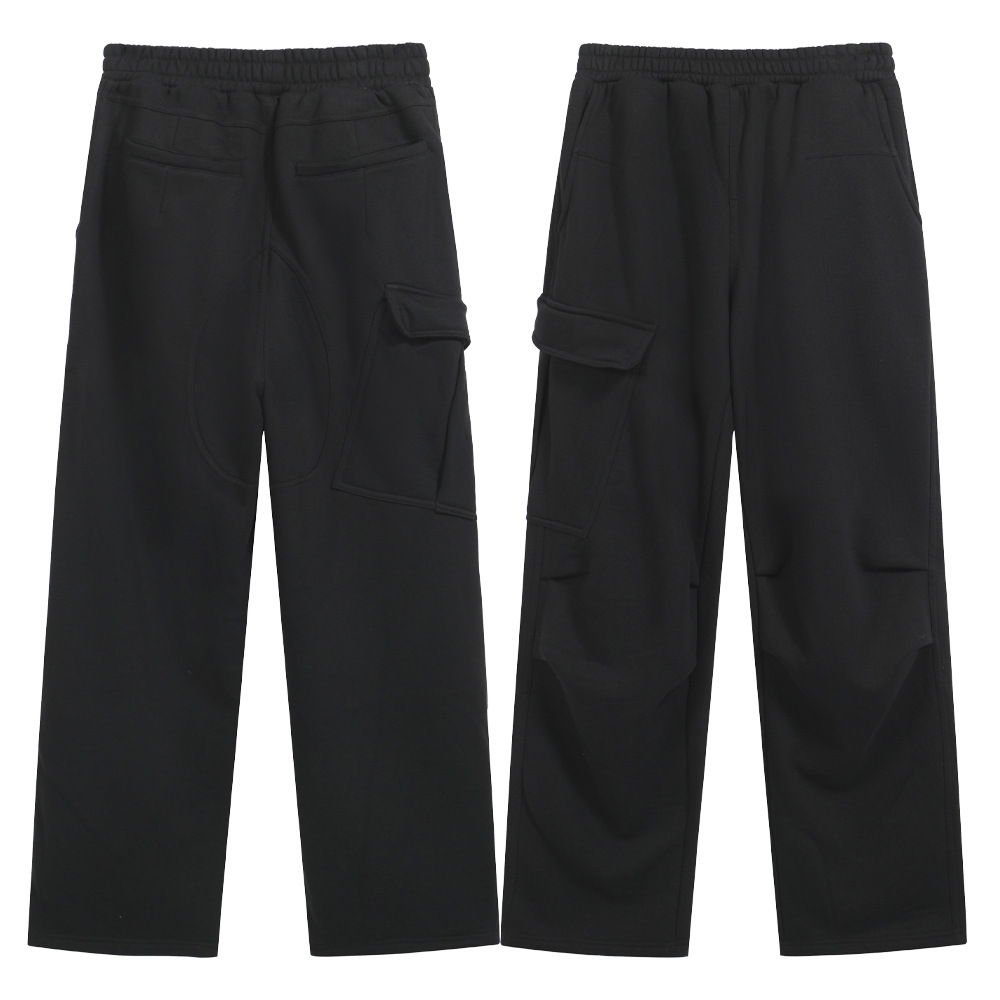 FAR OVERSIZED CARGO perfilado bolsillo grande pantalon suelto rodilla pliegue recto pantalones casuales negros