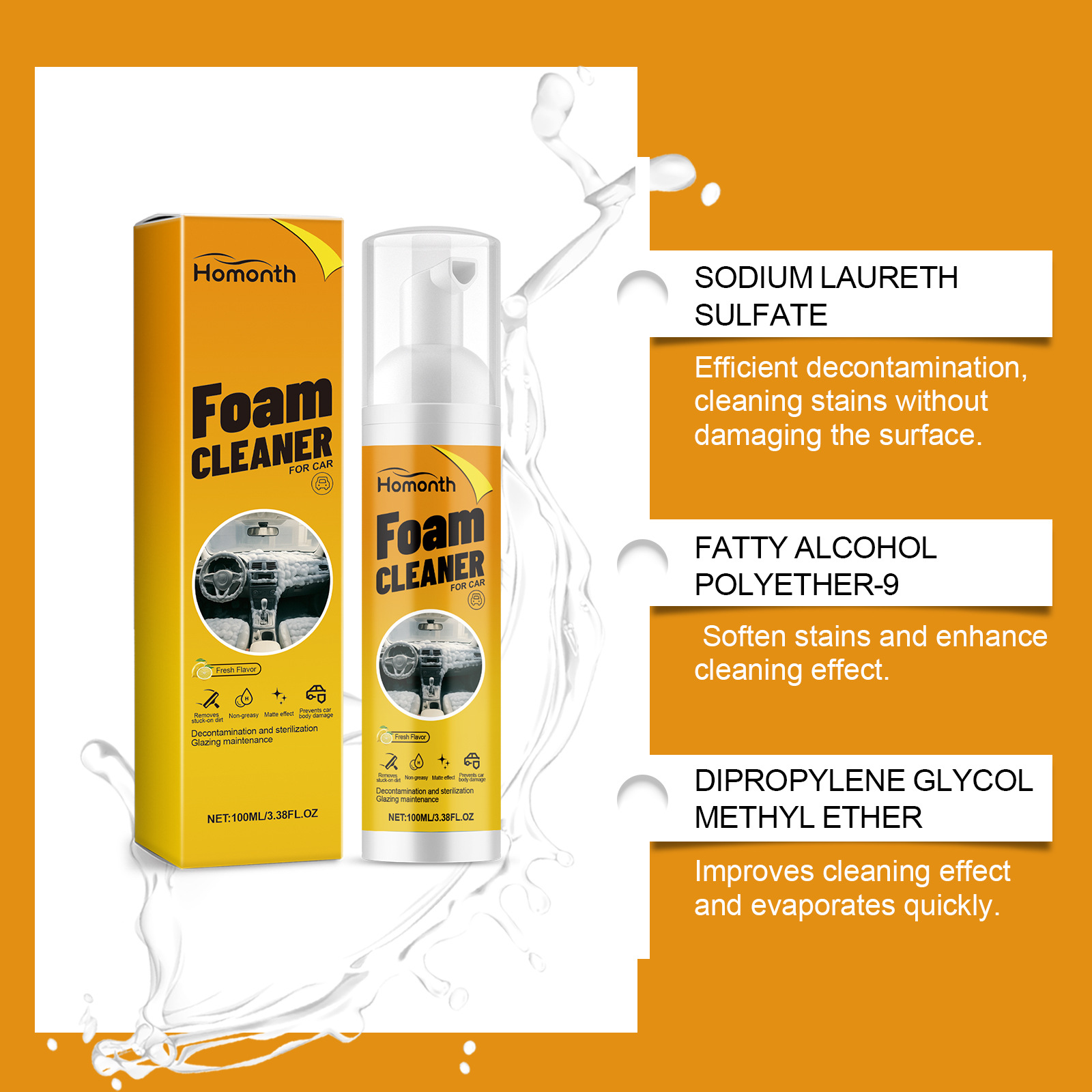 Homonth Multi-Purpose Foam Cleaner, Car Interior Decoration Leather Maintenance, Anti-Fouling, Gloss and Renovation Agent