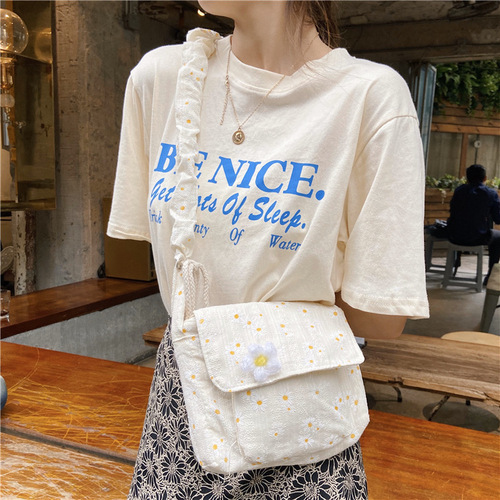 03173 Japanese style small fresh daisy canvas bag women's literary shoulder bag student thin bag bag wholesale