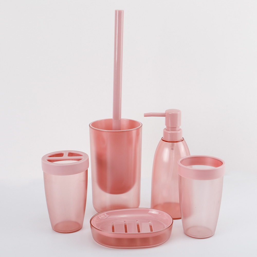Suministros de baño de plástico de color sólido conjunto de seis piezas enjuague bucal cepillo titular caja de jabón baño traje de baño de almacenamiento en stock