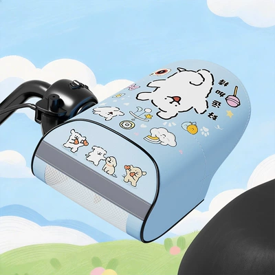 riding windproof handle covers, Handlehold cover - electric-vehicle-3d-handlebar-cover-baseball-cute-dog-white
