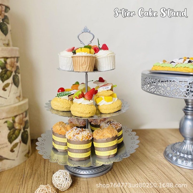 Soporte de postre soporte de exhibición decoración pastel postre pastelería bandeja descanso soporte de mesa tarde té merienda stand plata image 5