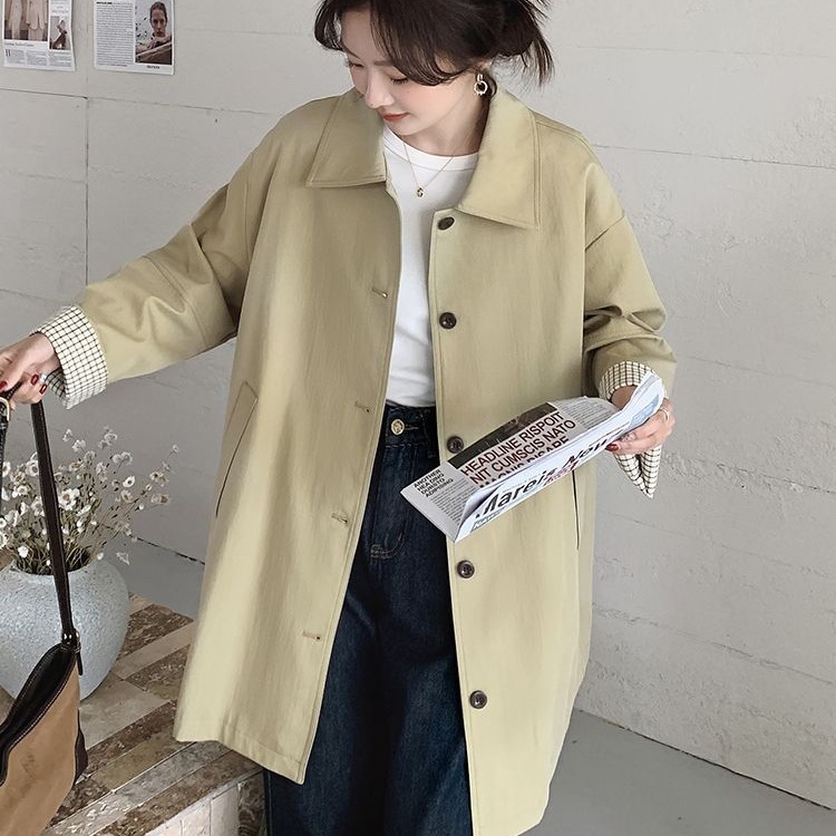 卡其色休闲韩系小个子风衣外套女2025新款春秋设计宽松显瘦中长款|undefined