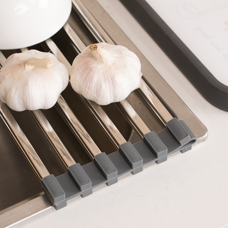 Cocina hogar 304 Escritorio de acero inoxidable integrado plegable tubo cuadrado plato taza obturador fregadero drenaje estante