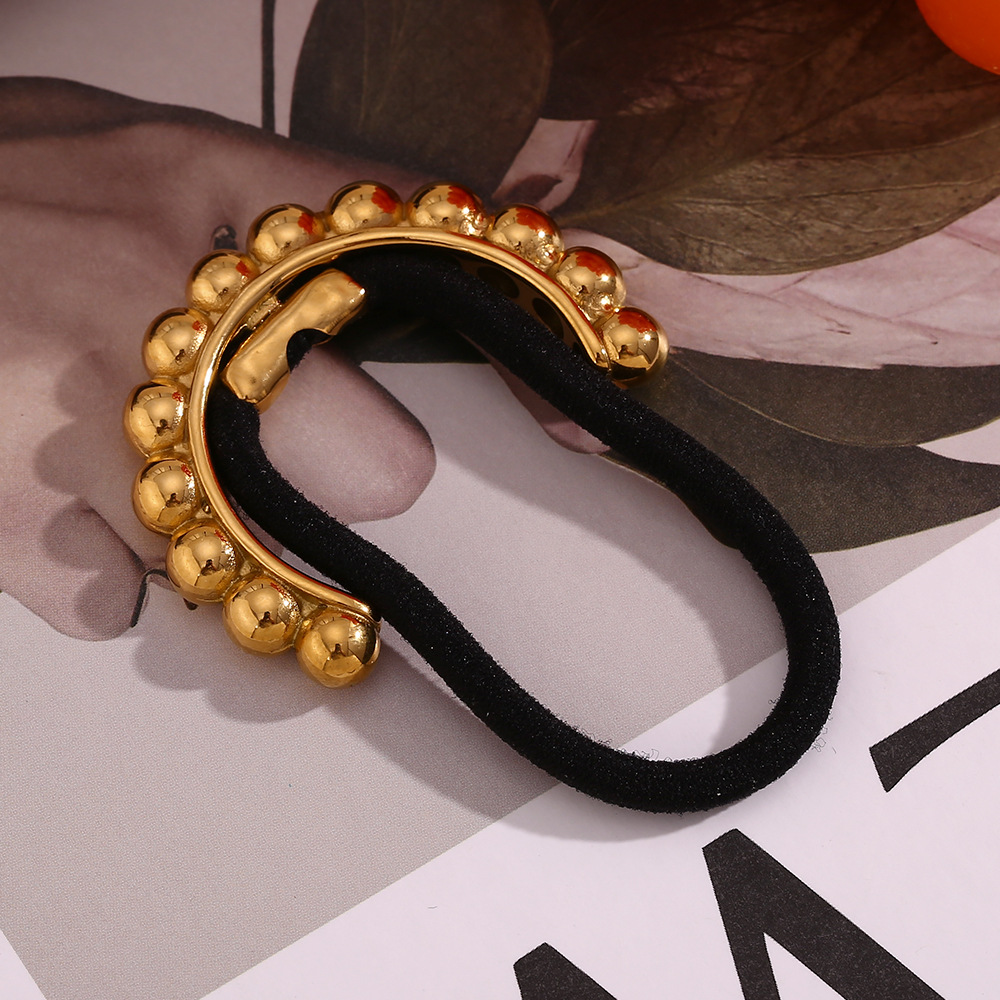 Accessori per capelli unisex alla moda, design di nicchia esplosivo, in acciaio inossidabile, placcato in oro, temperamento, disposizione di perline, corda per capelli, stile femminile_voghion.com