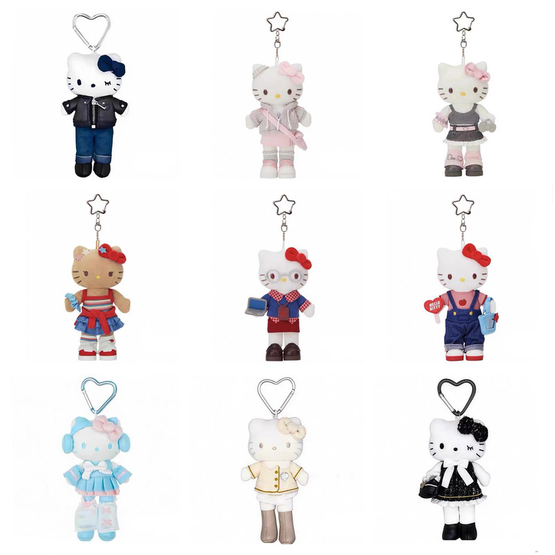Set of Cartoon-Style Plush Toy Bags with Tags, Including Pink and Black Dresses, Kt Kitty, and Small Pendants, Without Glue Box Set of Cartoon-Style Plush Toy Bags with Tags, Including Pink and Black Dresses, Kt Kitty, and Small Pendants, Without Glue Box