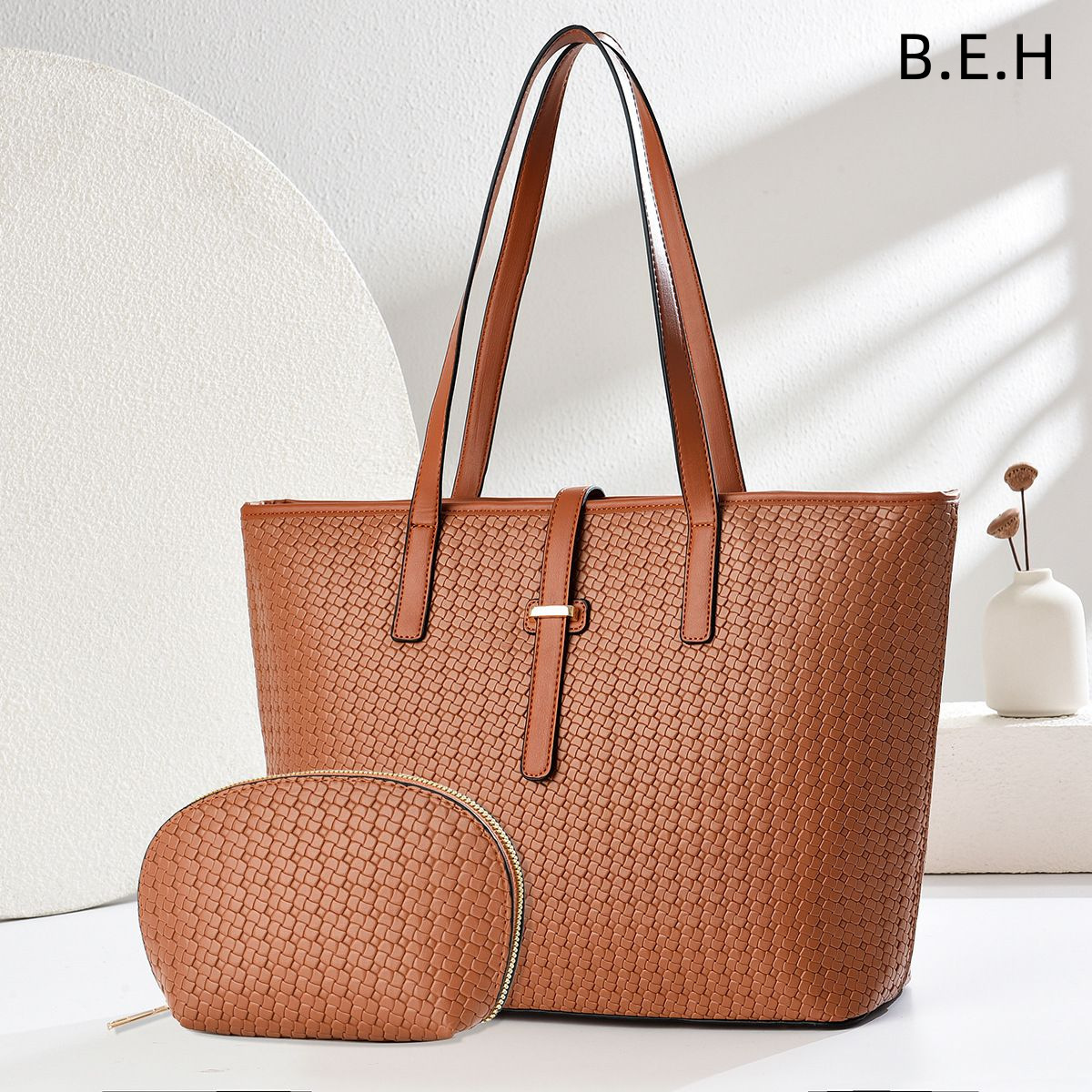 Bolso Tote de Gran Capacidad para Mujer Set de 2 Piezas de PU Cierre de Cremallera para Uso Diario image 5
