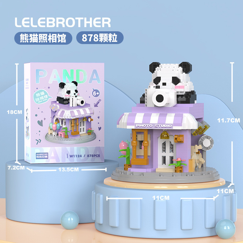 Lele Brothers W1123 China Giant Panda Bookstore Moe Orchid Flower National Tide Compatible con adornos de ladrillos Lego