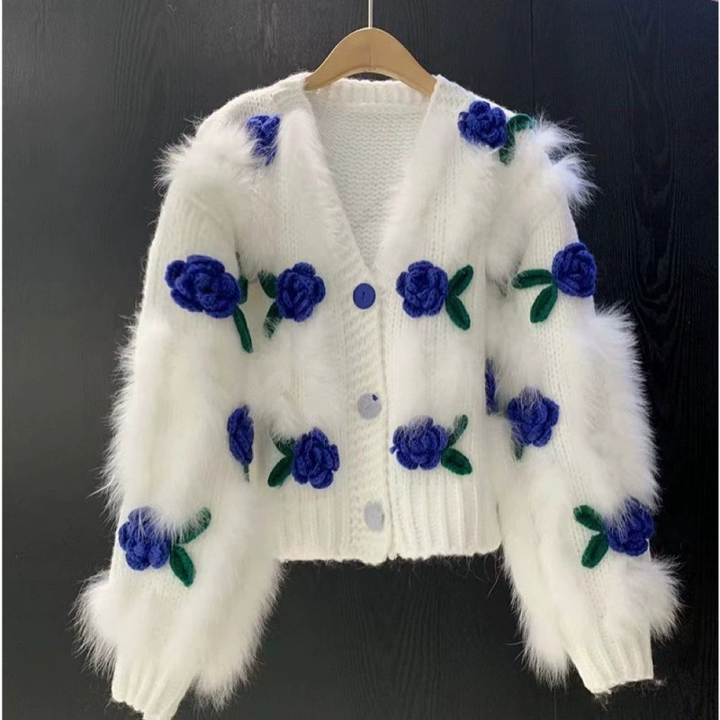Autumn cute three dimensional sweater, 2024 years, flowered