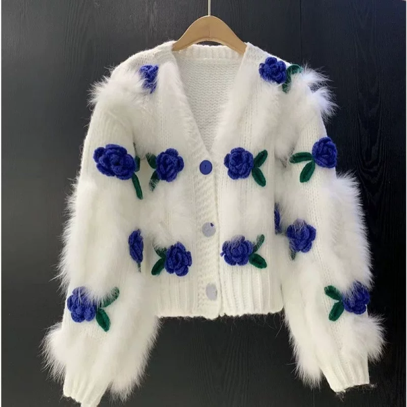 Autumn cute three dimensional sweater, 2024 years, flowered
