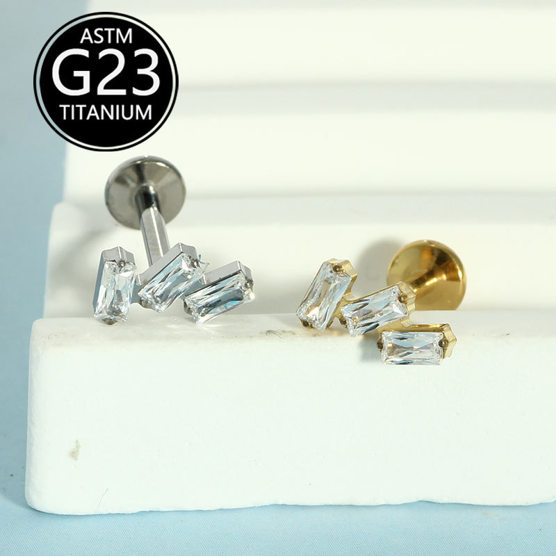 G23 Titanium Zircon Lip Nail Internal Thread Ear Nose Cartilage Stud Body Piercing Jewelry detail image 5